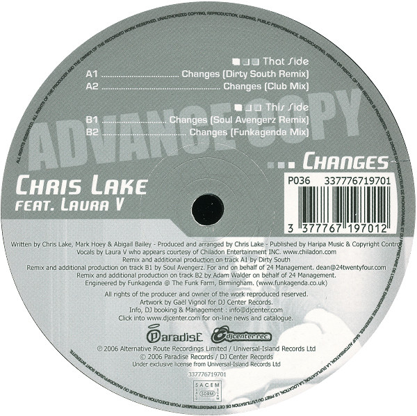 Chris Lake Feat. Laura V - Changes | Paradise Records (P036) - main