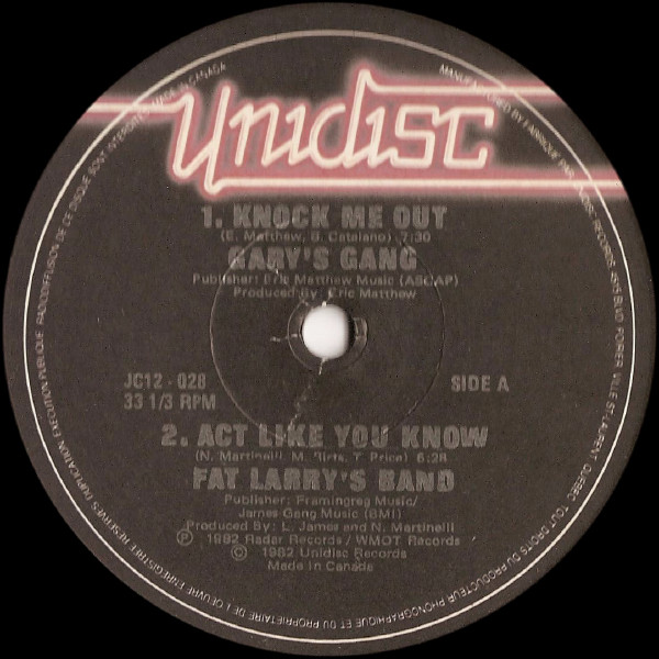 Gary's Gang / Fat Larry's Band / Brandi Wells / Frankie Smith - Knock me Out / Act Like You Know / Double Dutch Bus / Watch Out | J.C. Records (JC12-028) - main Gary's Gang / Fat Larry's Band / Brandi Wells / Frankie Smith - Knock me Out / Act Like You Know / Double Dutch Bus / Watch Out | J.C. Records (JC12-028) - main