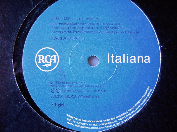 Paola Turci - Io E Maria | RCA Italiana (74321 19554 1)