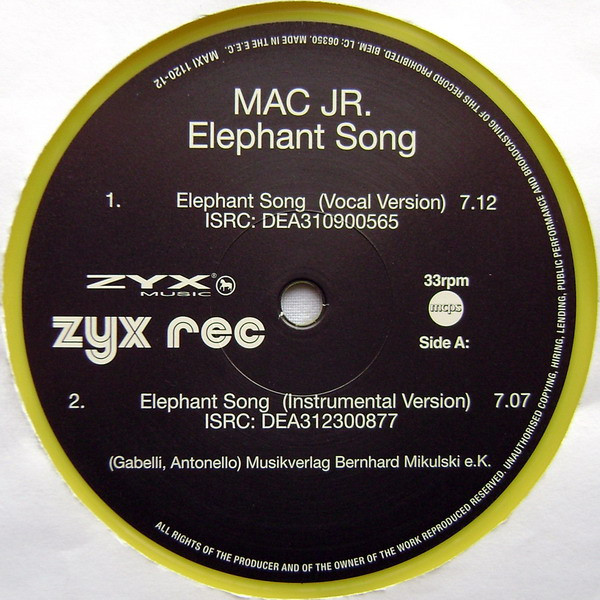 Mac Jr. - Elephant Song | ZYX Music (MAXI 1120-12) - 2