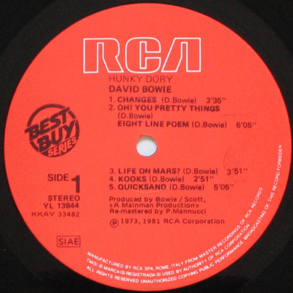 David Bowie - Hunky Dory | RCA (YL 13844) - 3 David Bowie - Hunky Dory | RCA (YL 13844) - 3
