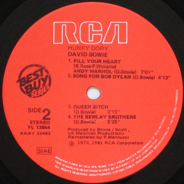David Bowie - Hunky Dory | RCA (YL 13844) - 4 David Bowie - Hunky Dory | RCA (YL 13844) - 4