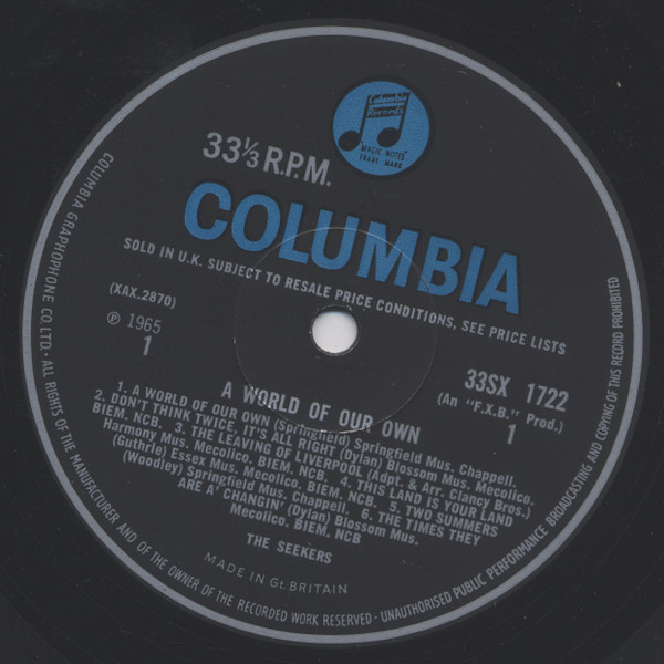 The Seekers - A World Of Our Own | Columbia (33SX 1722) - 2