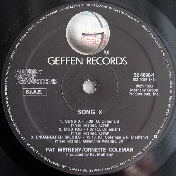 Pat Metheny / Ornette Coleman - Song X | Geffen Records (92 4096-1) - 2