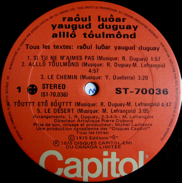 Raôul Duguay - Alllô Tôulmônd | Capitol Records (ST 70.036) - 3 Raôul Duguay - Alllô Tôulmônd | Capitol Records (ST 70.036) - 3