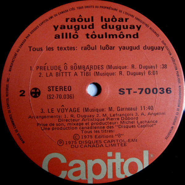 Raôul Duguay - Alllô Tôulmônd | Capitol Records (ST 70.036) - 4 Raôul Duguay - Alllô Tôulmônd | Capitol Records (ST 70.036) - 4