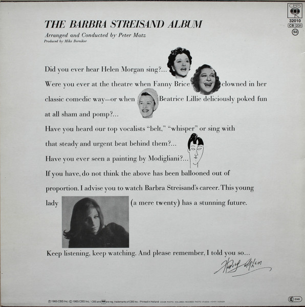 Barbra Streisand - The Barbra Streisand Album | CBS (32010) - 2