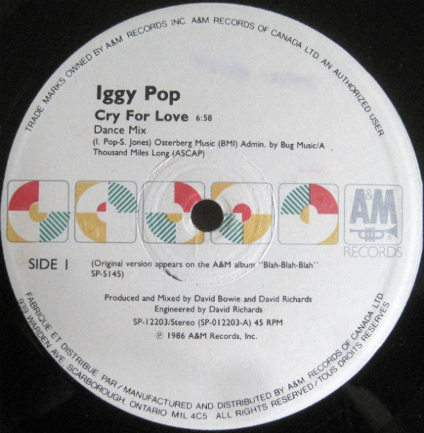 Iggy Pop - Cry For Love | A&M Records (SP-12203)