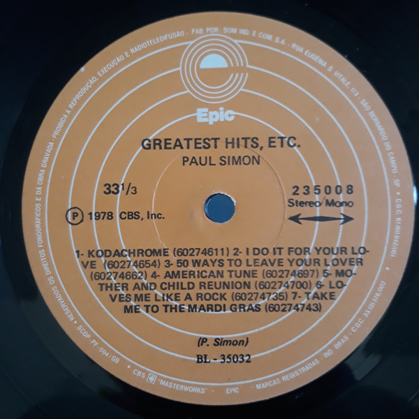 Paul Simon - Greatest Hits, Etc. | Epic (235008) - 4 Paul Simon - Greatest Hits, Etc. | Epic (235008) - 4