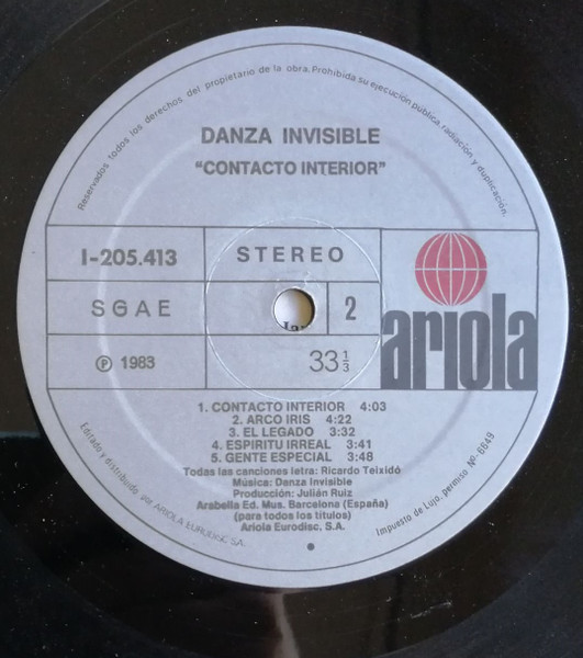 Danza Invisible - Contacto Interior | Ariola (I-205.413) - 4