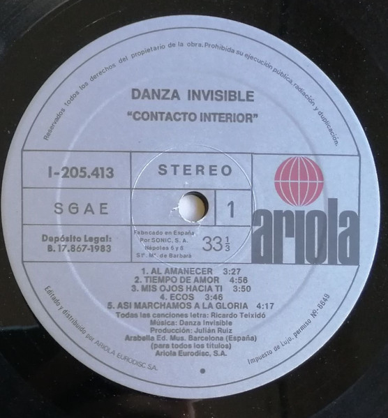 Danza Invisible - Contacto Interior | Ariola (I-205.413) - 3