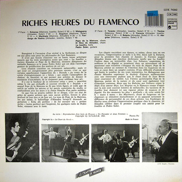 La Joselito , Pedro Soler , El Niño De Almaden , Pepe De La Matrona - Les Riches Heures Du Flamenco | Le Chant Du Monde (LDX 74262) - 2