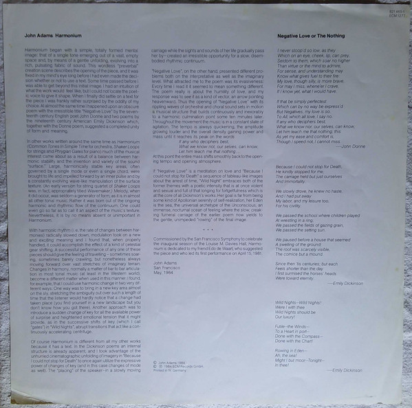 John Adams - San Francisco Symphony And San Francisco Symphony Chorus , Edo De Waart - Harmonium | ECM New Series (ECM 1277) - 3