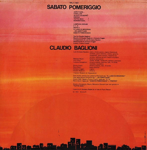 Claudio Baglioni - Sabato Pomeriggio | RCA (TPL1 1161) - 2