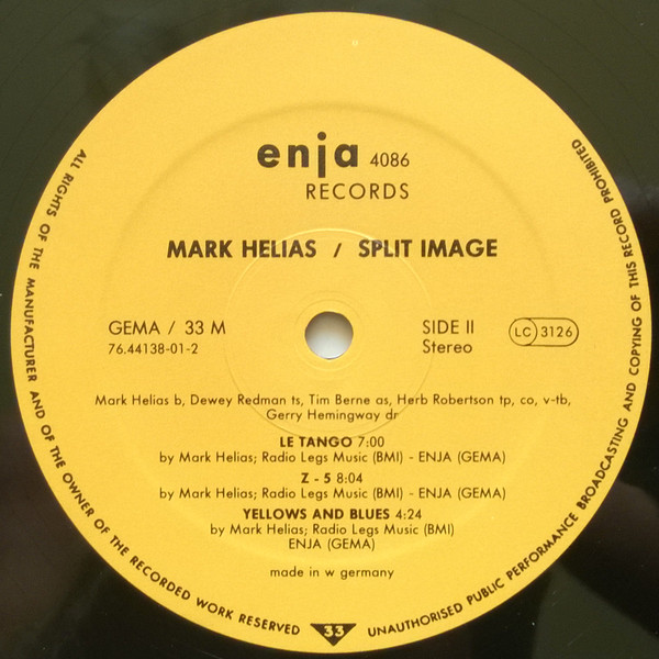 Mark Helias - Gerry Hemingway - Dewey Redman - Tim Berne - Herb Robertson - Split Image | Enja Records (4086) - 4