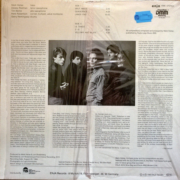Mark Helias - Gerry Hemingway - Dewey Redman - Tim Berne - Herb Robertson - Split Image | Enja Records (4086) - 2
