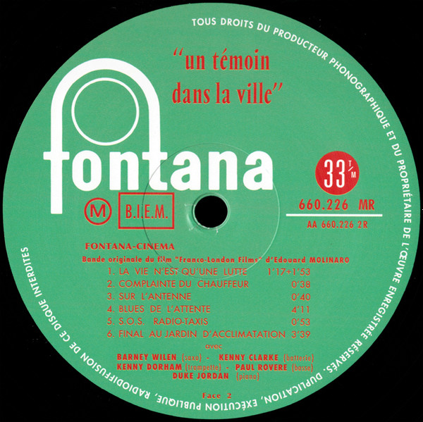 Barney Wilen - Un Témoin Dans La Ville | Fontana (660.226 MR) - 4