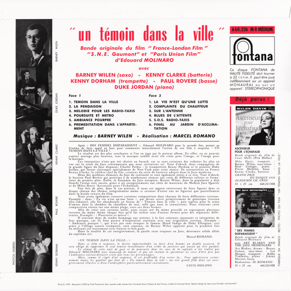 Barney Wilen - Un Témoin Dans La Ville | Fontana (660.226 MR) - 2