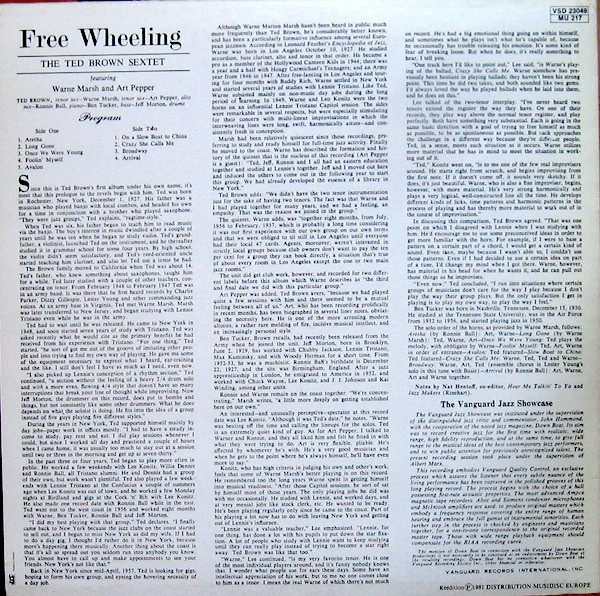 The Ted Brown Sextet featuring Warne Marsh and Art Pepper - Free Wheeling | Vanguard (VSD 23049) - 2 The Ted Brown Sextet featuring Warne Marsh and Art Pepper - Free Wheeling | Vanguard (VSD 23049) - 2