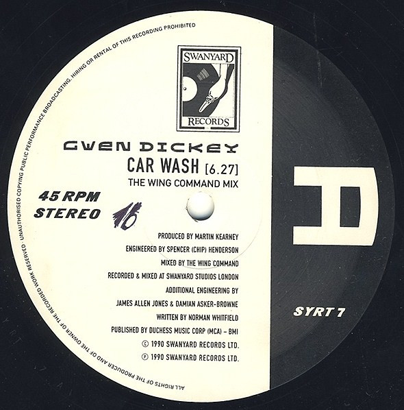 Gwen Dickey - Car Wash / Wishing On A Star | Swanyard Records Ltd (SYRT 7) - 2