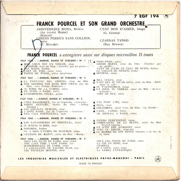 Franck Pourcel Et Son Grand Orchestre - Arrivederci Roma | La Voix De Son Maître (7 EGF 194) - 2