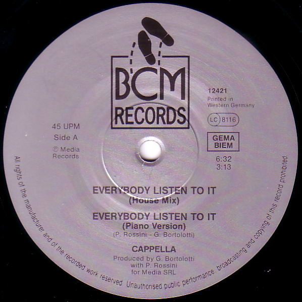 Cappella - Everybody Listen To It | BCM Records (BCM 12421) - 3