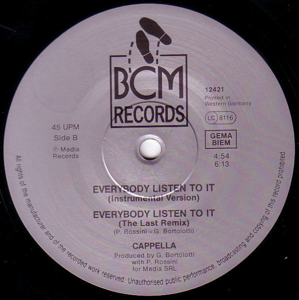 Cappella - Everybody Listen To It | BCM Records (BCM 12421) - 4