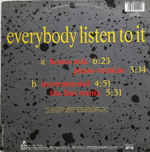 Cappella - Everybody Listen To It | BCM Records (BCM 12421) - 2