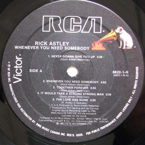 Rick Astley - Whenever You Need Somebody | RCA Victor (6822-1-R) - 3 Rick Astley - Whenever You Need Somebody | RCA Victor (6822-1-R) - 3