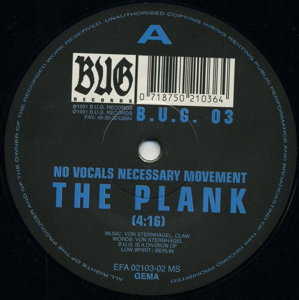 No Vocals Necessary Movement - The Plank | B.U.G. Records (EFA 02103-02 MS)