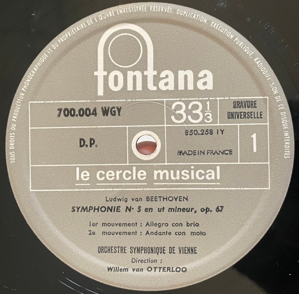 Ludwig van Beethoven - Wiener Symphoniker , Dir.: Willem Van Otterloo , Gewandhausorchester Leipzig , Dir.: Franz Konwitschny - Symphonie Nº 5 "Du Destin" / Ouverture Leonore III | Fontana (700.004 WGY) - 3