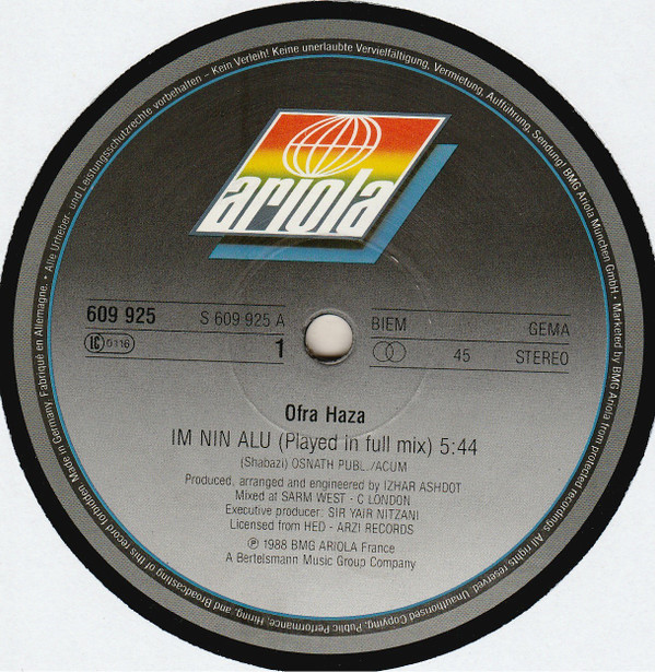 Ofra Haza - Im Nin'alu (Played In Full Mix) | Ariola (609925) - 3