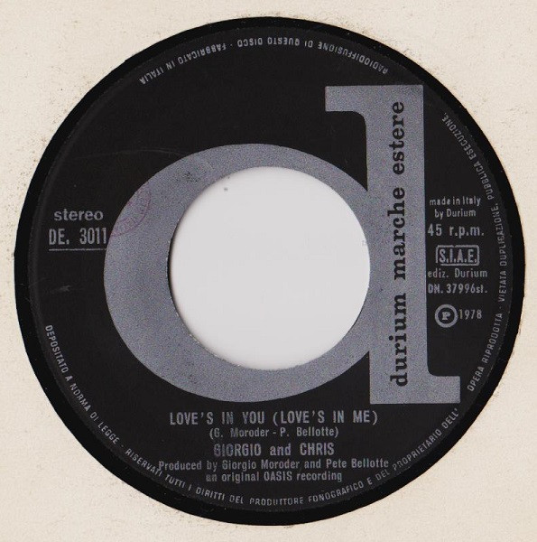 Giorgio Moroder & Chris Bennett - Love's In You (Love's In Me) | Durium (DE 3011) - 3