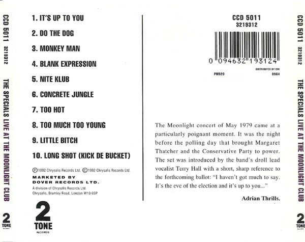 The Specials - Live At The Moonlight Club | Two-Tone Records (CCD 5011) - 2