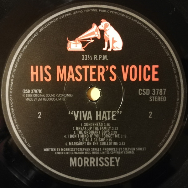 Morrissey - Viva Hate | His Master's Voice (CSD 3787) - 5