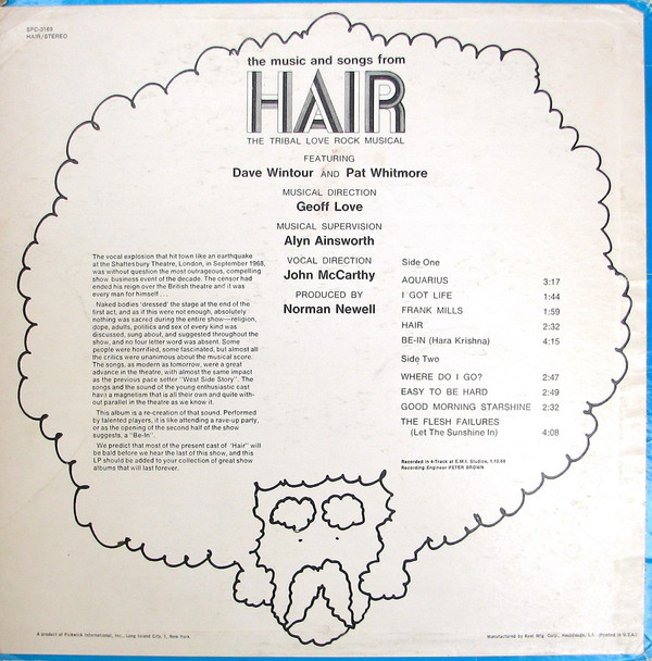Geoff Love Featuring  Dave Wintour And Pat Whitmore - The Music And Songs From Hair The Tribal Love Rock Musical | Pickwick/33 Records (SPC-3169)