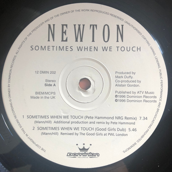 Newton - Sometimes When We Touch | Dominion Records (12 DMIN 202) - 3