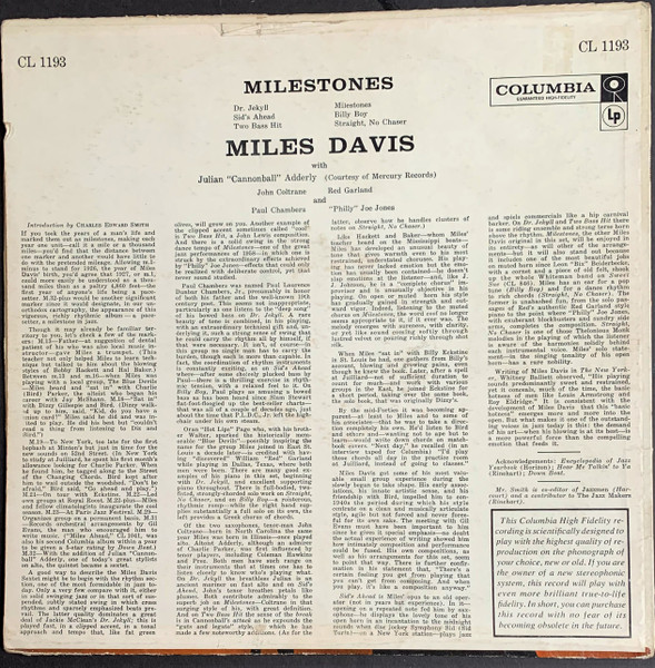 Miles Davis - Milestones | Columbia (CL 1193) - 2