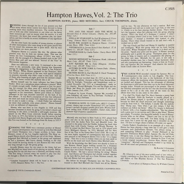 Hampton Hawes - This Is Hampton Hawes Vol. 2: The Trio | Contemporary Records (C3515) - 2 Hampton Hawes - This Is Hampton Hawes Vol. 2: The Trio | Contemporary Records (C3515) - 2