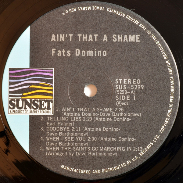 Fats Domino - Ain't That A Shame | Sunset Records (SUS-5299) - 3