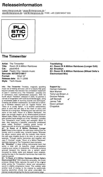 The Timewriter - Room Of A Million Rainbows | Plastic City (PLAX049-6)