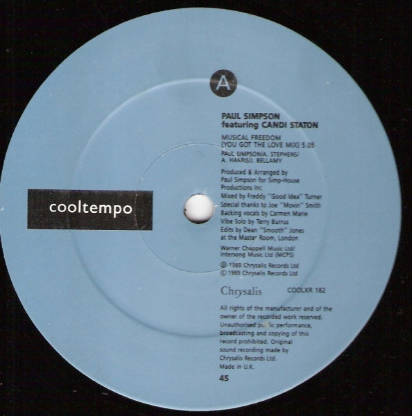 Paul Simpson Featuring Candi Staton - Musical Freedom (You Got The Love Mix) | Cooltempo (COOLXR 182) - 2 Paul Simpson Featuring Candi Staton - Musical Freedom (You Got The Love Mix) | Cooltempo (COOLXR 182) - 2
