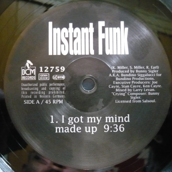Instant Funk - I Got My Mind Made Up / Crying | BCM Records (BCM 12759) - 3