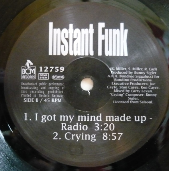 Instant Funk - I Got My Mind Made Up / Crying | BCM Records (BCM 12759) - 4