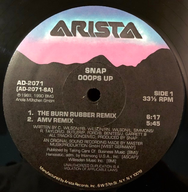 Snap! - Ooops Up / Believe The Hype | Arista (AD-2071)