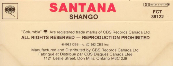 Santana - Shangó [Cassette] | Columbia (FCT 38122) - 2