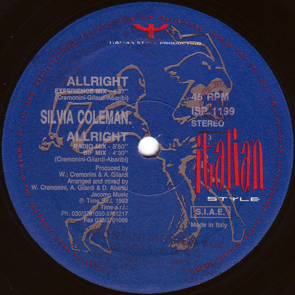 Silvia Coleman - Allright | Italian Style Production (ISP 1199)