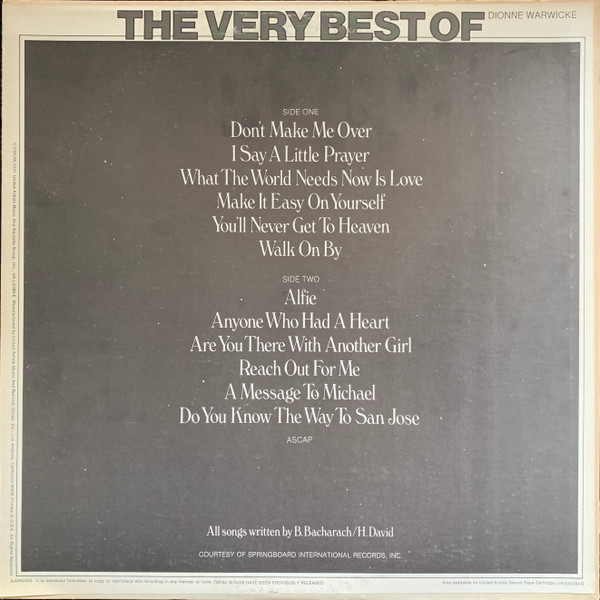 Dionne Warwick - The Very Best Of Dionne Warwicke | United Artists Records (UA-LA388-E) - 2