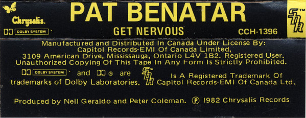Pat Benatar - Get Nervous [Cassette] | Chrysalis (CCH-1396) - 2