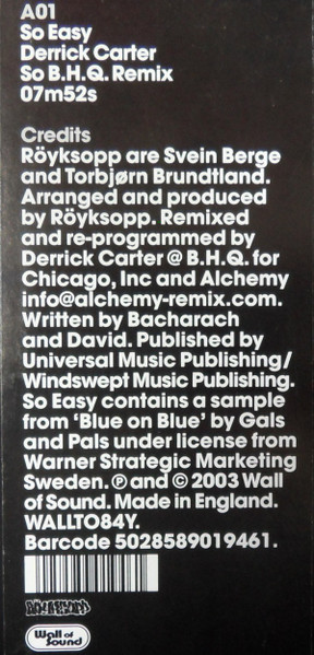 Röyksopp - So Easy | Wall Of Sound (WALL T 084 Y) - 3